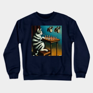 Surreal cat playing chess Crewneck Sweatshirt